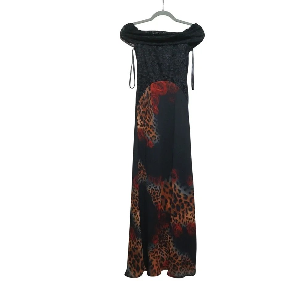 Runaway The Label Black‎ Lace Leopard Rose Off Shoulder Maxi Dress XS